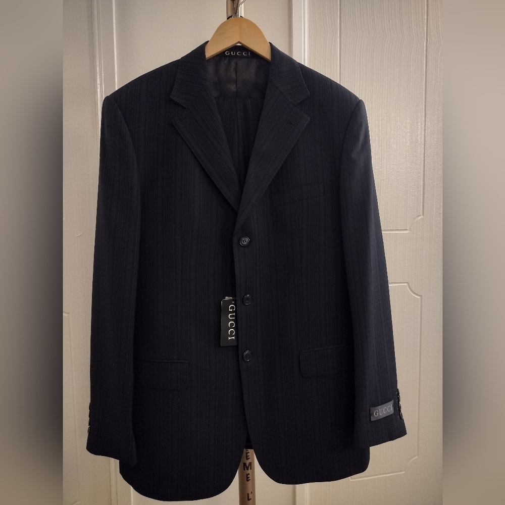 Authentic Gucci Men's 2 Piece Black & Grey Pinstripe Suit